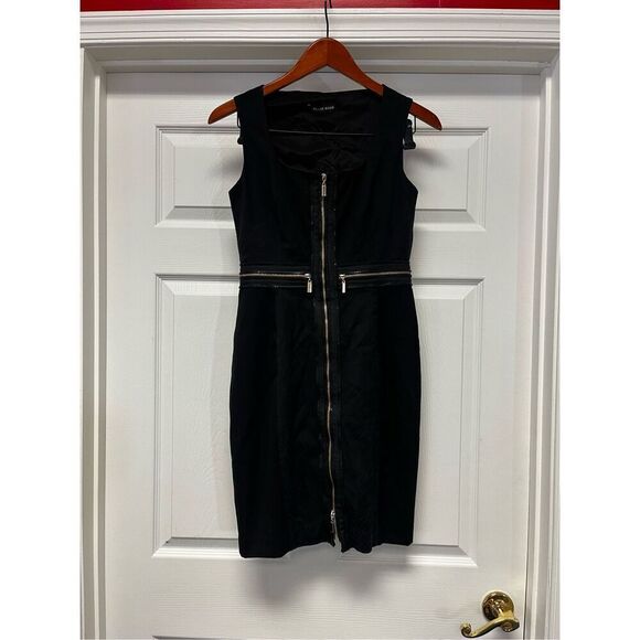 Black Halo Dresses & Skirts - Black Halo Black On Black Animal Print Heavy Zipper Adorned Sleeveless Dress sz